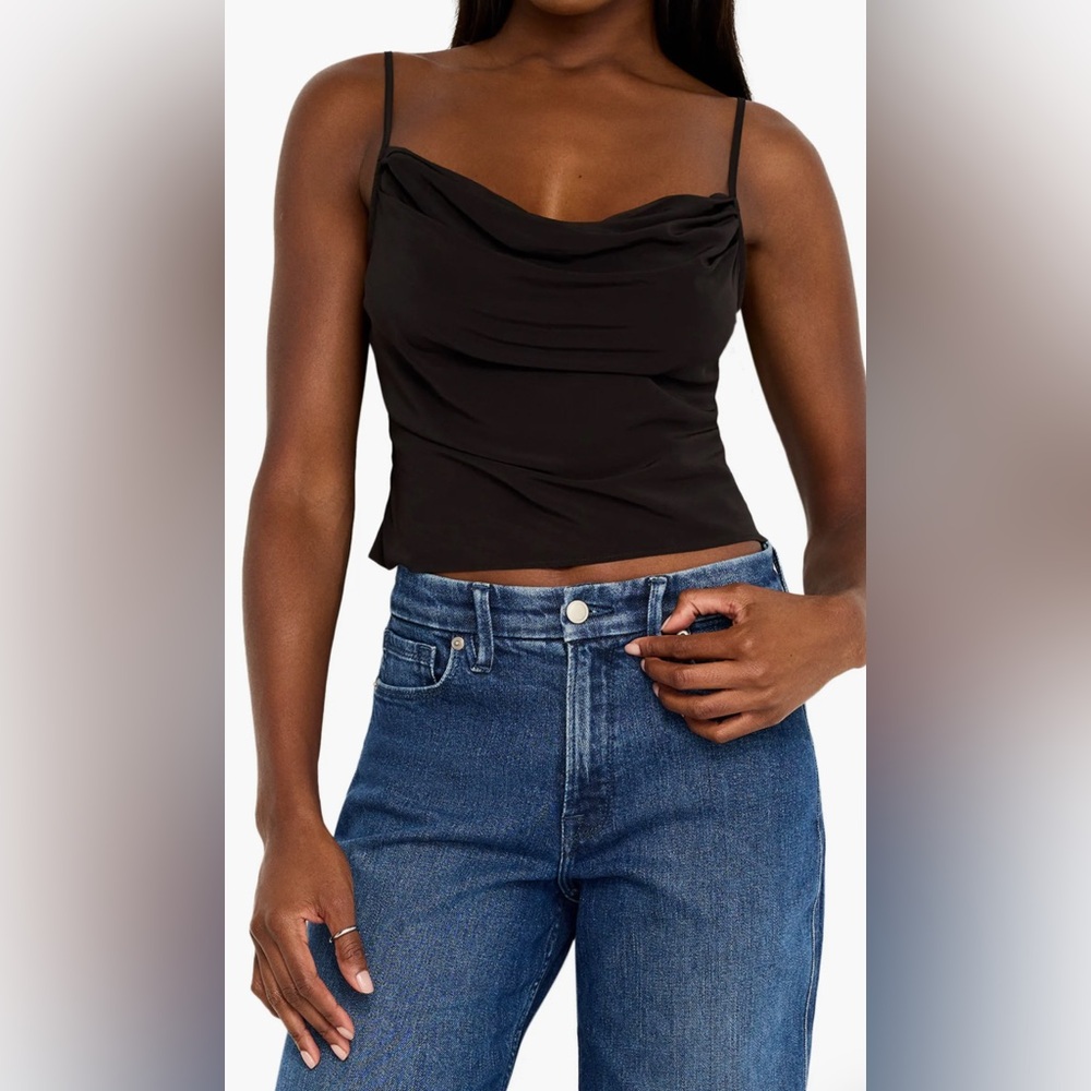 Good American Cowl Neck Bias Cut Chiffon Camisole, NWT